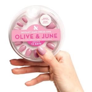 Olive & June Instant Mani Press On Nails (Glue) | 42 Fake Nails, 21 Sizes | Non-Toxic, Long-Lasting | Recycled Materials | Realistic Look(World Lit)