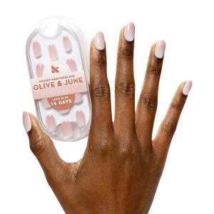 Olive & June Mani Minimalist Instant Press-On Nails | (Glue) Medium Oval, 42 Fake Nails, 21 Sizes | Non-Toxic, Long-Lasting Barely-There Look Salon-Quality at Home | Rose Gradient Shimmer(Rose Syrup Gradient)
